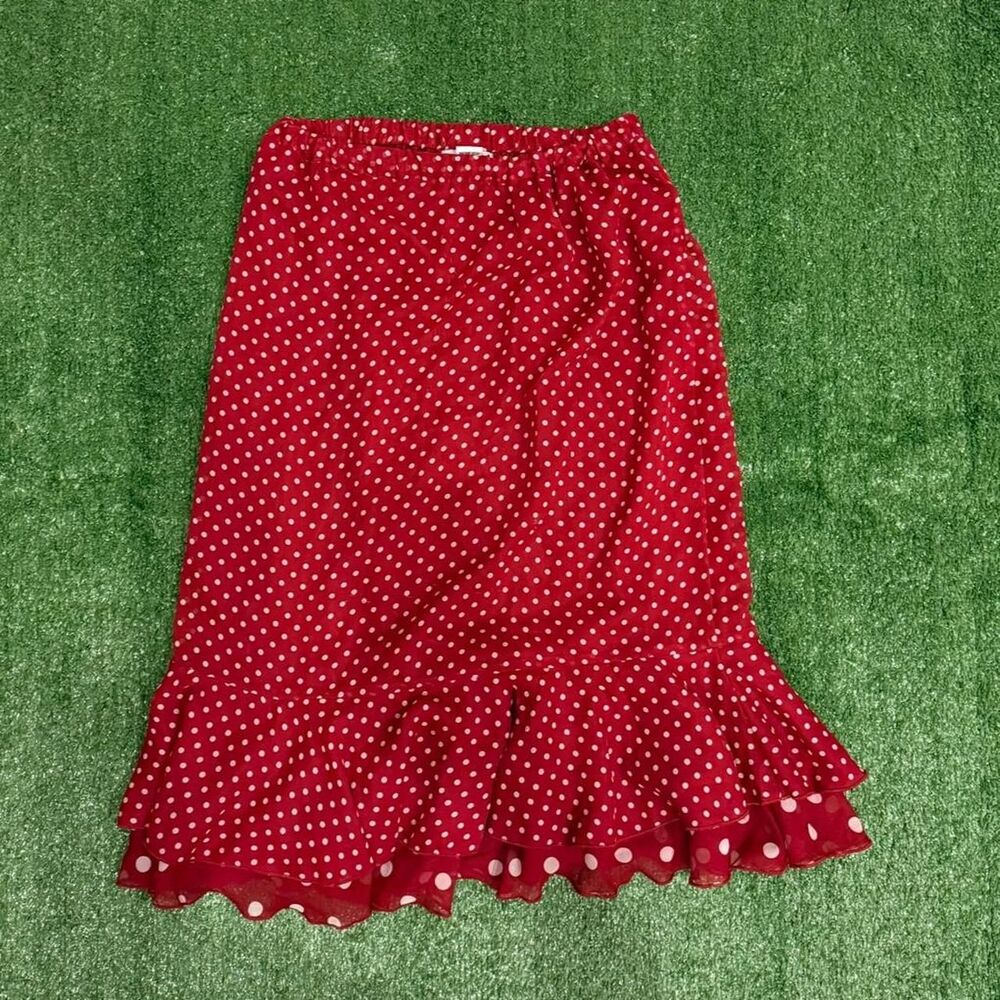 Y2K Anthony Richards Red with white polka dot polyester midi skirt/dress